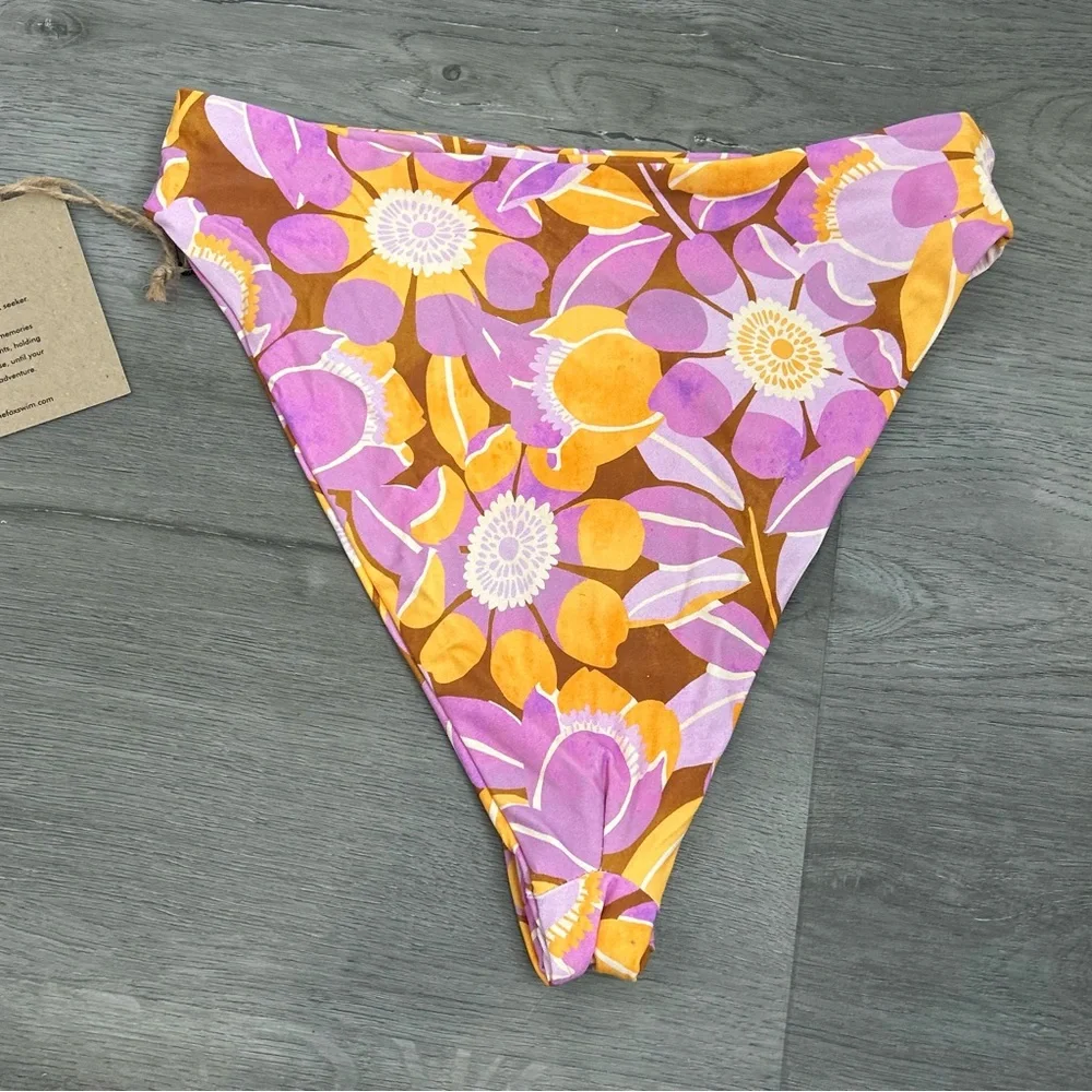 NWT stone fox swim retro bloom high waisted bikini bottoms size xs purple womens